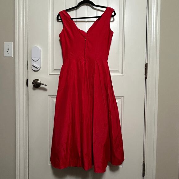 1950s Jonny Herbert Couture Red Taffeta Party Dress XS Rockabilly Pin Up Vtg - Picture 11 of 16